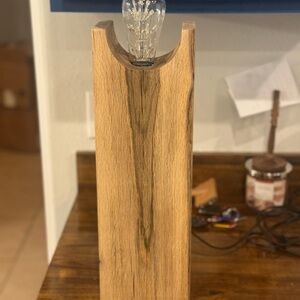Wooden Table Lamp with Exposed Bulb